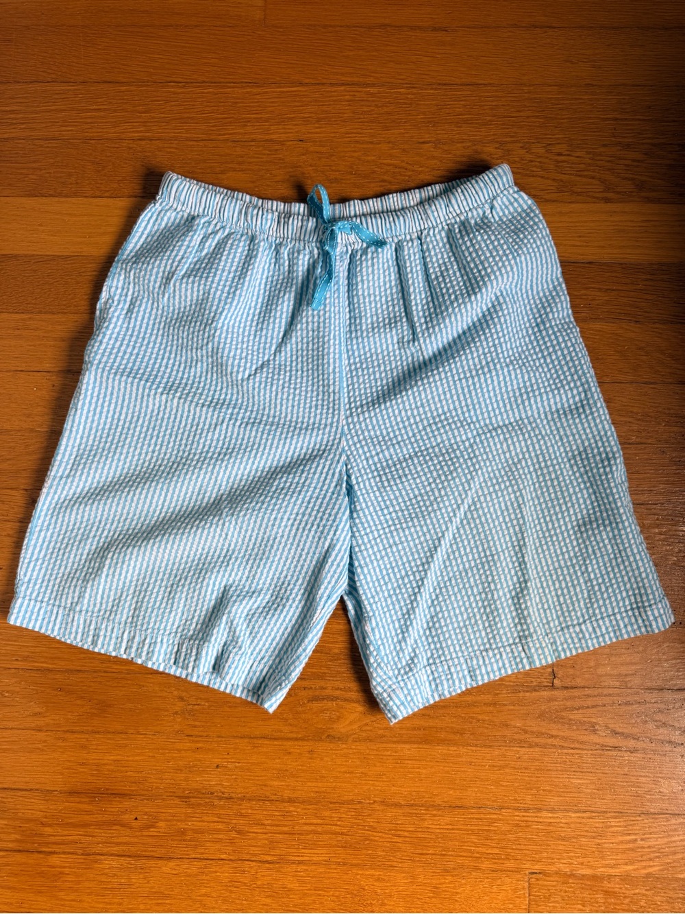 100% Cotton Light Blue Seersucker Women's Bermuda Shorts Small Cottagecore
